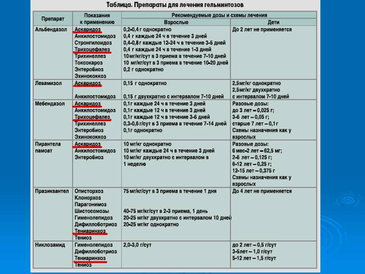 Лечение гельминтов у взрослых схема лечения препараты