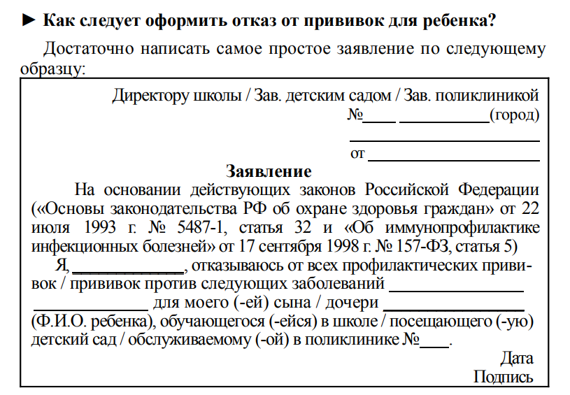 Отказ от прививок: образец и возможные причины / mama66.ru
