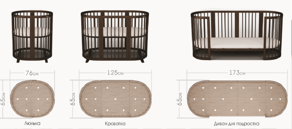Круглые и овальные кроватки-трансформеры в интерьере детской