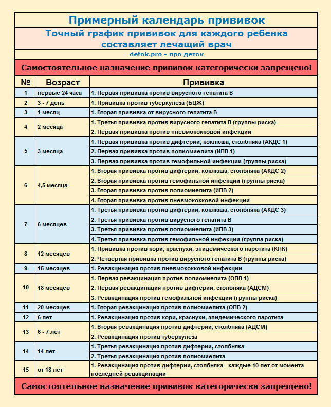 Календарь прививок для детей до 1 года в россии